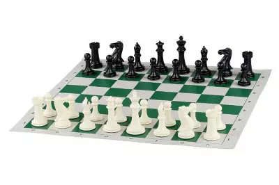 Tablero de ajedrez de vinilo enrollable n.o 6, blanco y verde